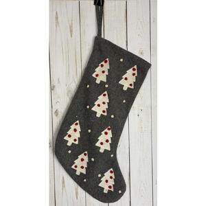 Rachel Zoe Xmas Stocking Holiday Trees Embroidered Gray 1829